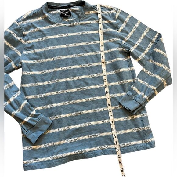 MENS PRIMITIVE Blue Graphic Striped Print Long Sleeve Cotton Casual Tee Shirt L - Picture 5 of 8